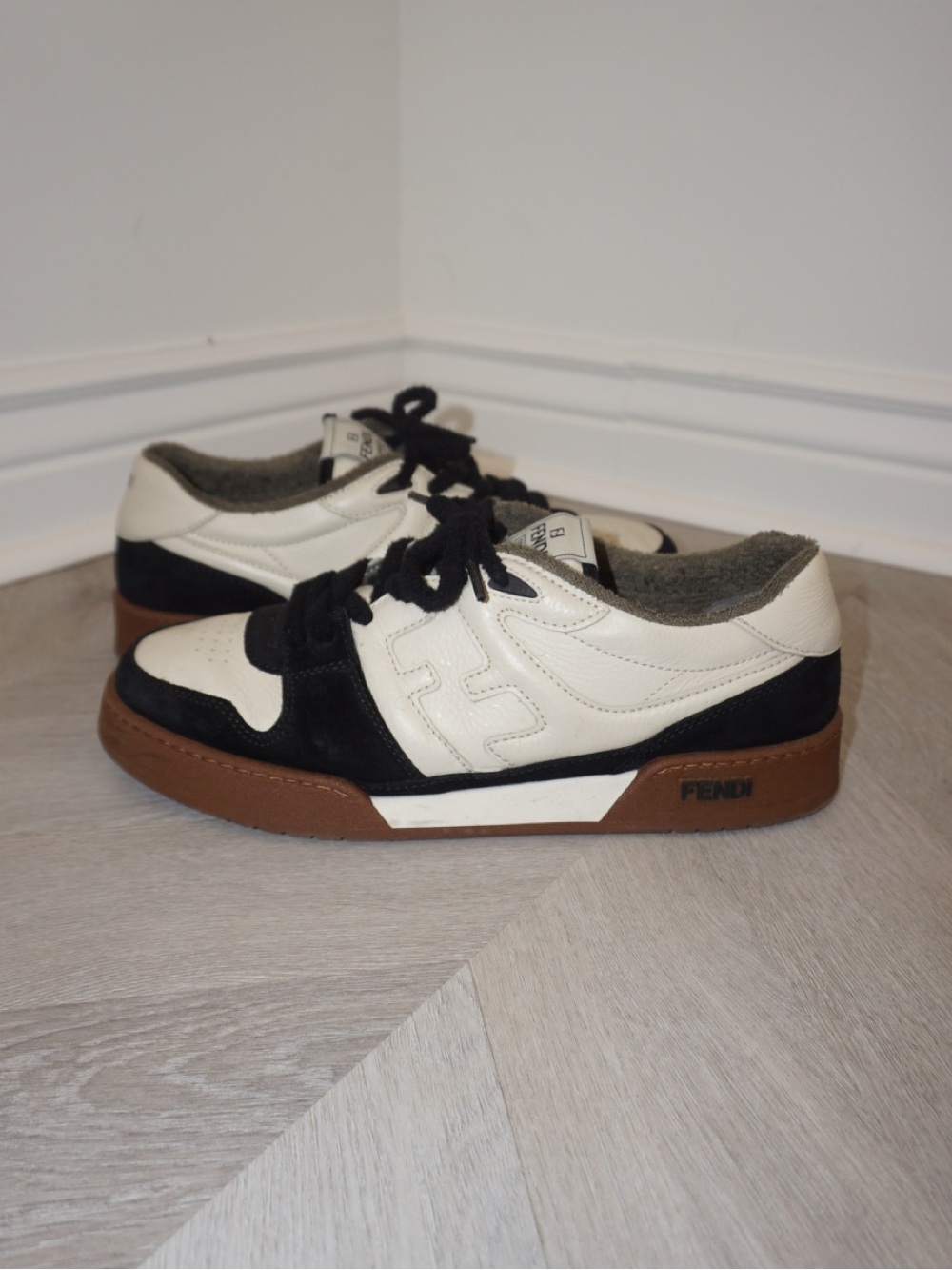 Fendi Men’s Cream, Black & Brown Low-Top Sneakers